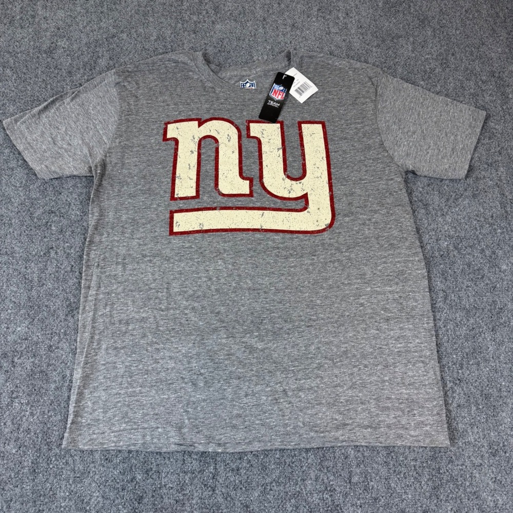 NFL Team Apparel New York Giants Heather Gray Distressed Logo T-Shirt Mens L NWT